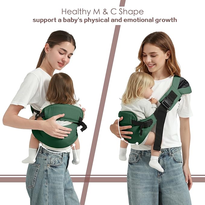 Toddler Sling Carrier, Toddler Carrier Sling, Baby Carriers Hip Carriers with Backrest, Lightweight Travel-Friendly Baby Slings Carriers, Green
