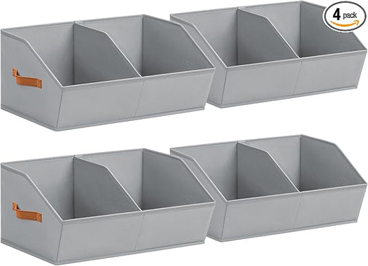 Closet Organizers and Storage Bins - 4 Pack Collapsible Divided Trapezoidal Cube Storage Bins Baskets For Organizing Clothes Blankets,Toys, Books, Towels(Light Grey)