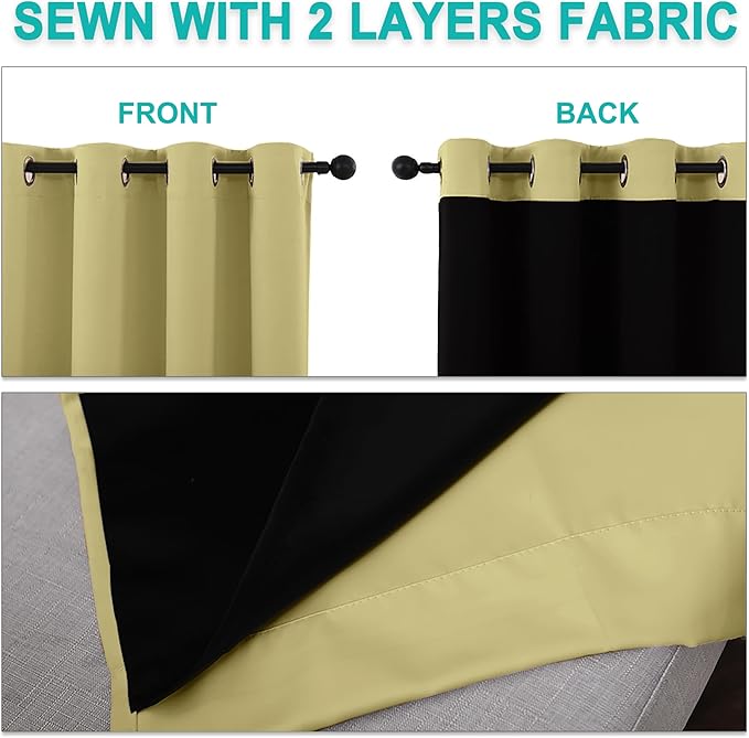 NICETOWN Paler Yellow Full Shade Curtain Panels, Pair of Energy Smart & Noise Blocking Out Blackout Drapes for Dining Room Window, Thermal Insulated Guest Room Lined Window Dressing, 62 x 84 inch