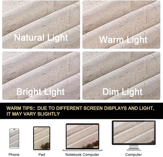 PrinceDeco Blackout Curtains for Bedroom 100% Black Out Curtains 54 Inch Long Anti Rust Grommet Thermal Insulated Drapes Privacy Protection 2 Panels Set,52" W x 54" L,Natural
