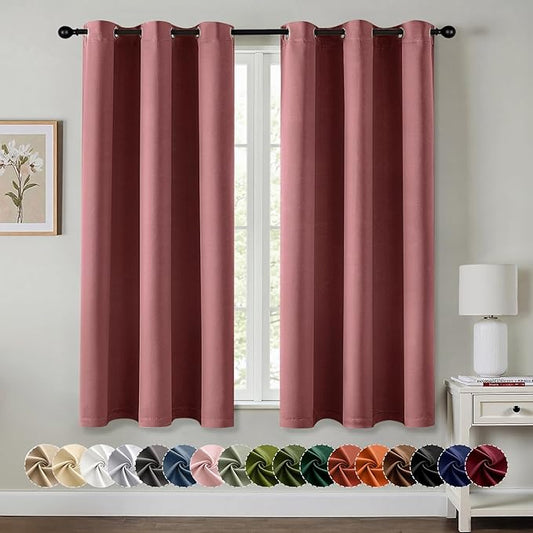 MIULEE Dusty Rose Blackout Curtains for Bedroom Living Room 45 Inches Long 2 Panels, Thermal Insulated Room Darkening Drapes Solid Grommet Noise Reduction Light Blocking Window Treatments 40x45 Inch