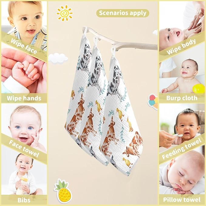 vvfelixl Farm Animals Cows Duckling Baby Burp Cloths Baby Muslin Washcloths for Boys Girls Cotton Baby Face Towel for Newborn Infants Soft and Absorbent 11.8 X 11.8 in, 5 Pack