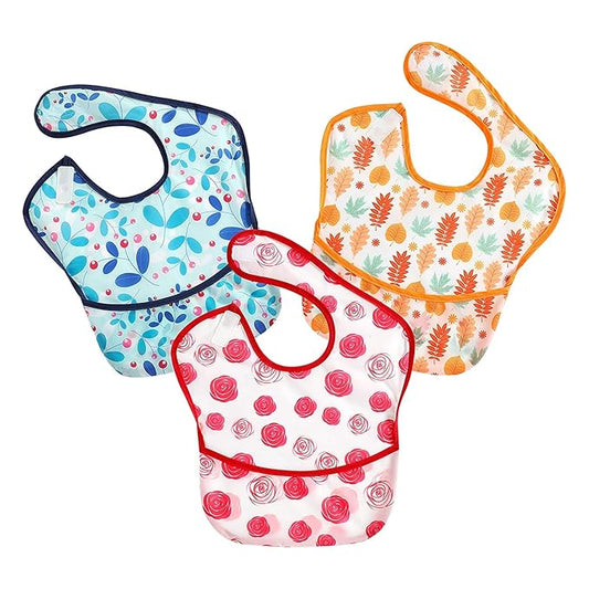 PandaEar 3 Pack Super Light Weight Baby Bib, Waterproof, Washable, Stain Oil and Odor Resistant 12-48 Months (Girl)