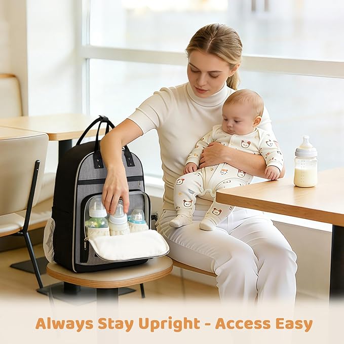 Lekesky Diaper Bag Backpack, Large Baby Backpack Diaper Bags for Mom Dad Maternity, Travel Baby Essentials with Changing Pad, Insulated Pockets, Stroller Straps, Laptop Compartment (Black)