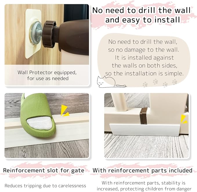 Lumizone Extra Tall Cat Gate 61.02" High Pressure Mounted Extra Wide 63.39"-67.32" (17Sizes) 1.37" Gap No Drilling Auto-Close Tall Pet Gate for Dogs (Cream, 63.39"-67.32" W)