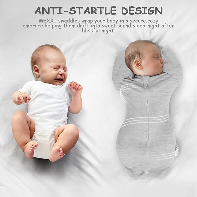 MEXXI Swaddle Baby Sleep Sack with Arms Up, Baby Transitional Swaddle with Double Zipper, 0.5 TOG, 13-19 lbs, M