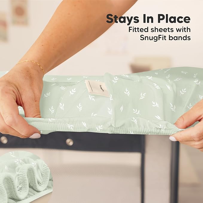 2-Pack Mini Crib Sheets Fitted - 38x26 Pack N Play Sheets for Pack and Play Mattress, Organic Cotton, Soft & Breathable Playard Bedding, Neutral Mini Toddler Bed Cover for Boys, Girls (Herb)