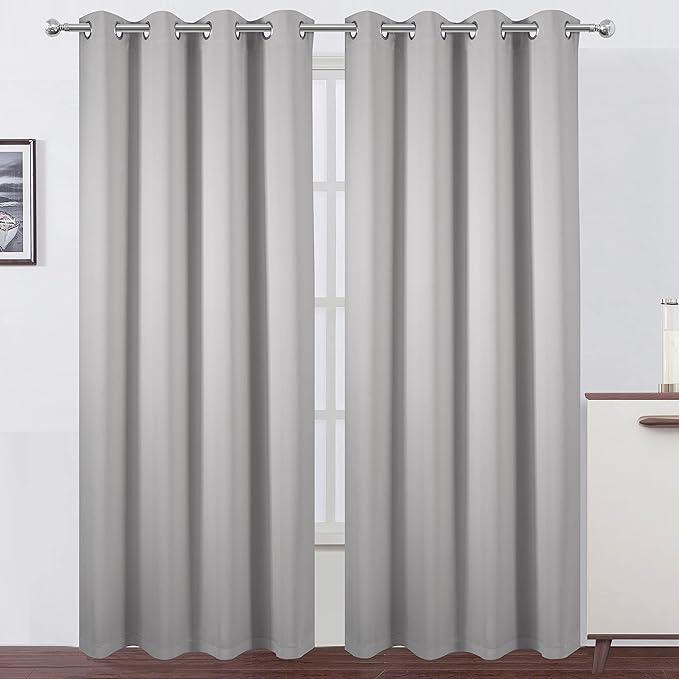 LEMOMO 100% Blackout Curtains 52 x 95 Inch/Light Grey Curtains 2 Panels with Black Lining Room Darkening Thermal Insulated Bedroom Curtains