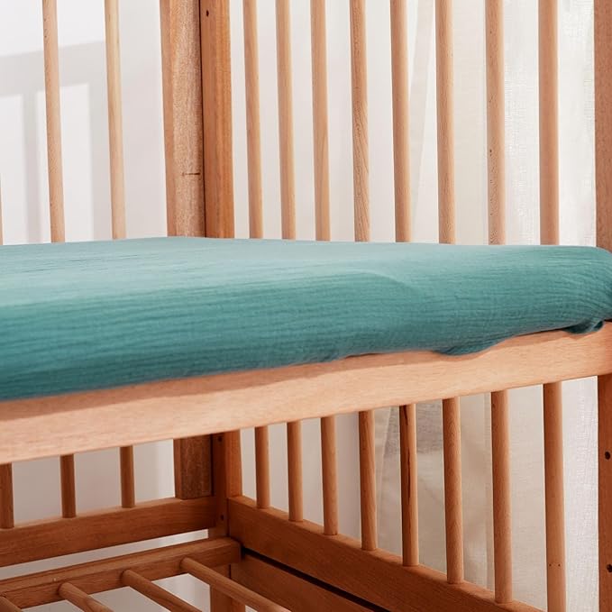Muslin Crib Sheets–100% Organic Cotton Baby Sheets for Boys & Girls,2 Pack Muslin Mini Crib Sheets for Toddler Mattress,Breathable Crib Mattress Sheets 28''x52''(Grass)
