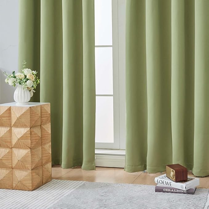 Aiyufeng Sage Green Blackout Curtains for Bedroom 96 Inches Long 2 Panels, Solid Thermal Insulated, Energy Saving Living Room Window Treatment Curtains Blackout Drapes, W40 x L96 Inch, Sage