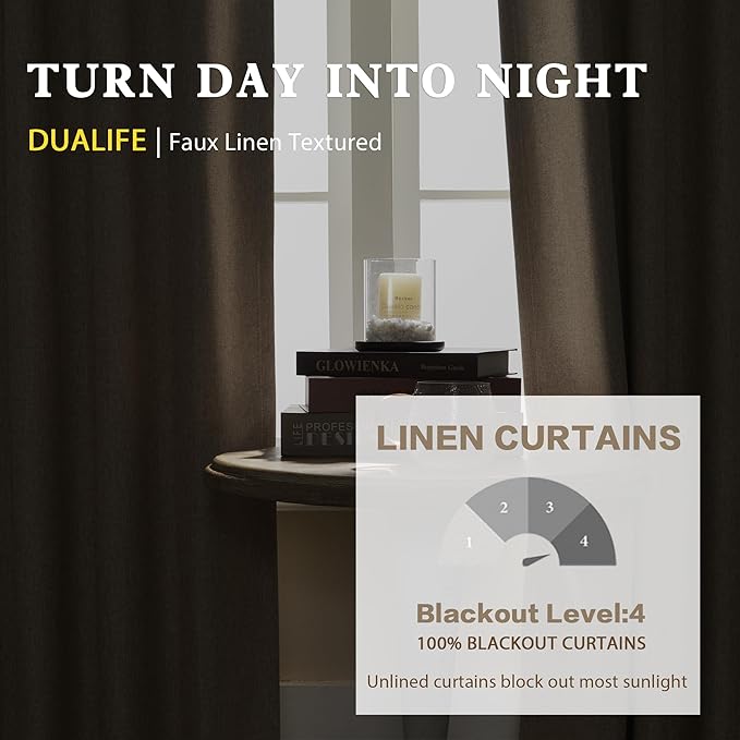 DUALIFE Extra Long Curtains 108 Inch for Bedroom 2 Panels Set - Back Tab/Rod Pocket Blackout Thermal Insulated Room Darkening Curtains for Living Room (52 x 108 Inches, 2 Panels,Taupe,9ft)