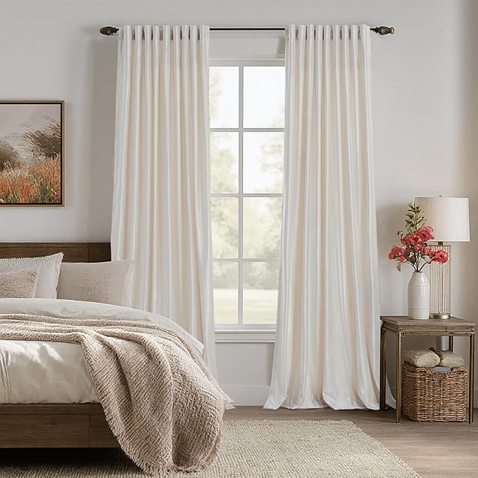 100% Blackout Ivory Off White Velvet Curtains 72 inch Long for Living Room,Set of 2 Panels Liner Rod Pocket Back Tab Thermal Window Drapes Room Darkening Heavy Decorative Curtains for Bedroom