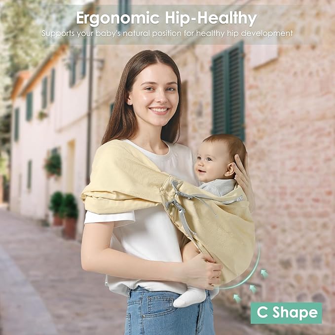 Baby Sling Carrier, Toddler Sling Carrier with Wide Shoulder Strap, Lightweight Baby Carriers Newborn to Toddler Infant Wrap Carriers Perfect for Mom and Dad, 7-30lbs, Cream