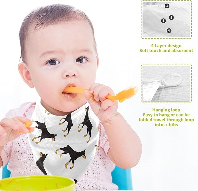 vvfelixl Colored Doberman Dog Baby Burp Cloths Baby Muslin Washcloths for Boys Girls Cotton Baby Face Towel for Newborn Infants Soft and Absorbent 11.8 X 11.8 in, 5 Pack