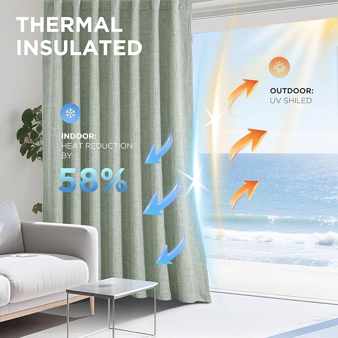 Joydeco Blackout Curtains for Bedroom - 84 Inch Long 100% Light Blocking 2 Panels Sage Green Drapes, Thermal Insulated Room Darkening Curtains, Linen Textured for Living Room, Rod Pocket & Back Tabs
