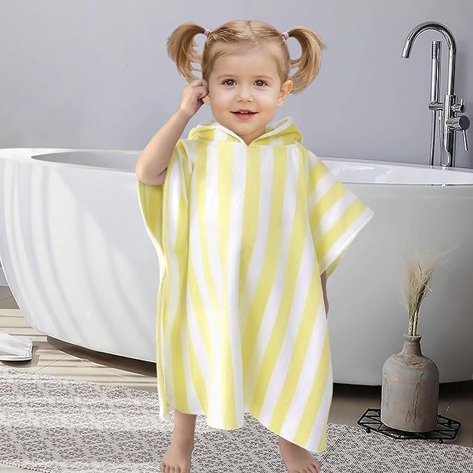 VOOVA & MOVAS Toddler Poncho Towels with Hood, Oversized (2-4Years,22"X22") Made from 100% Soft Cotton,Absorbent Hooded Towels for Baby Girl,Perfect for Pool | Swimming | Bath | Beach,Yellow Stripe