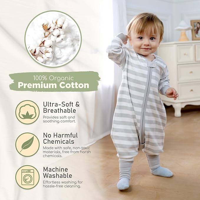 Mama Cheetah Toddler Sleep Sack with Feet, Long Sleeve 0.5 TOG Organic Cotton Baby Sleeping Bag with Legs, Wearable Blanket for Walkers w/ 2-Way Zipper, Toddler Blanket for Girls & Boys 3-4T