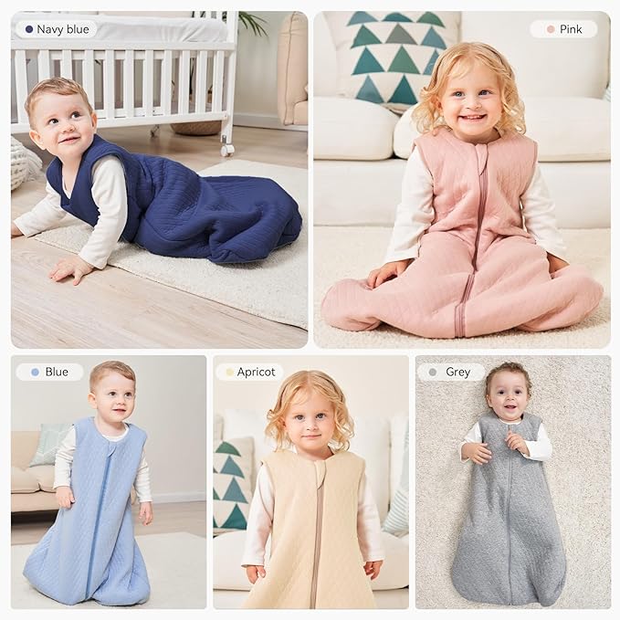 Yoofoss Baby Sleep Sack 0-6 Months TOG 2.5 Winter Baby Wearable Blanket, 100% Cotton Infant Sleeping Sack 2-Way Zipper Warm Quilted Sleepsack, Navy