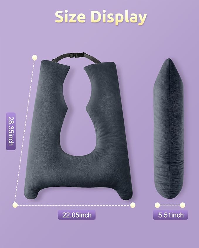 Car Pillow for Kids Travel Pillow with Adjustable Strap, Kids Floor Pillows Cushions for Adults and Children to Support Head and Body Road Trip Essentials (Grey)