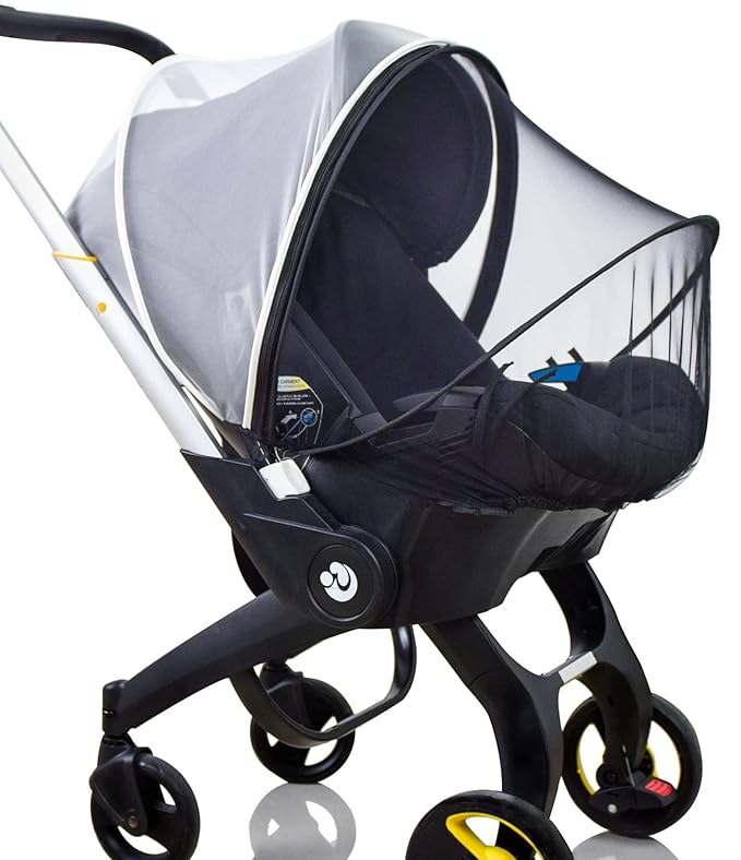 Car Seat Mosquito Net Cover, Mosquito Net for Stroller, Sun Shade for Strollers Easy to Open and ClosDouble Zipper Design, Easy Use for Strollers, Car seat,Bassinet,Cradle (Black/White)