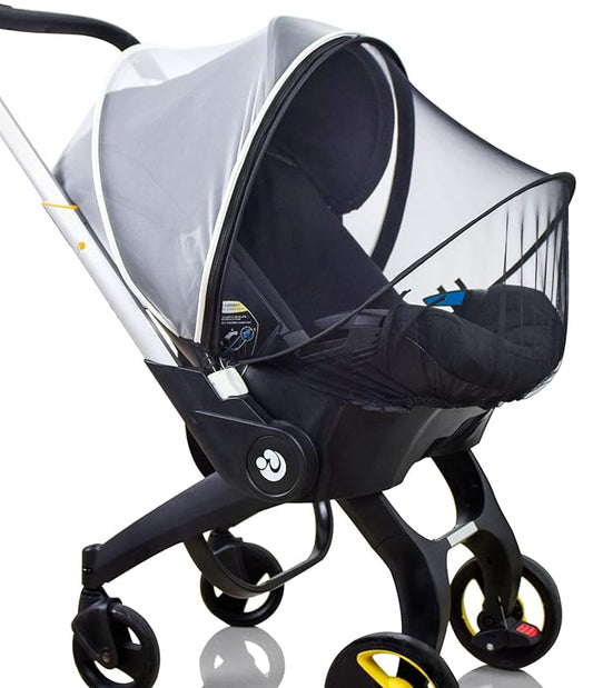 Car Seat Mosquito Net Cover, Mosquito Net for Stroller, Sun Shade for Strollers Easy to Open and ClosDouble Zipper Design, Easy Use for Strollers, Car seat,Bassinet,Cradle (Black/White)