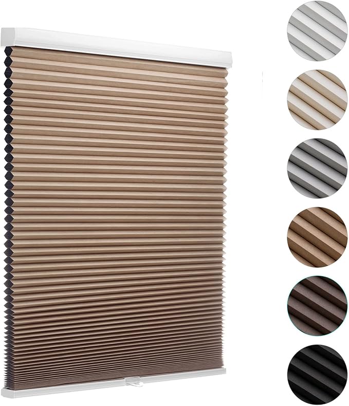 MYshade Cordless Blackout Cellular Shades for Windows, Honeycomb Window Shades with Thermal Insulation, Child & Pet Safe Room Darkening Shade, Easy Install,22" W x 50" H, Light Brown