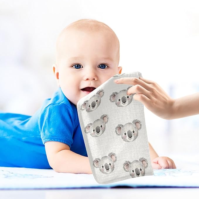 vvfelixl Baby Muslin Washcloths Cartoon Koala Bear Face Baby Burp Cloths Cotton Babys Face Towel for Newborn Infants Boys Girls Soft and Absorbent 11.8 X 11.8 in, 3 Pack