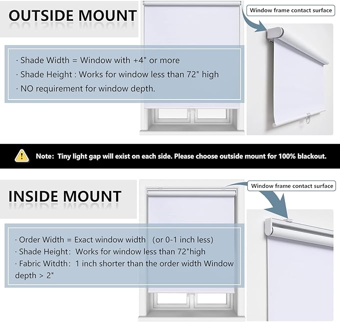 AOSKY Cordless Roller Shades Blackout Blinds for Windows Room Darkening Rolled Up Shades with Spring System, UV Protection Window Shades Door Blinds for Home and Office (30" W x 72" H, White)