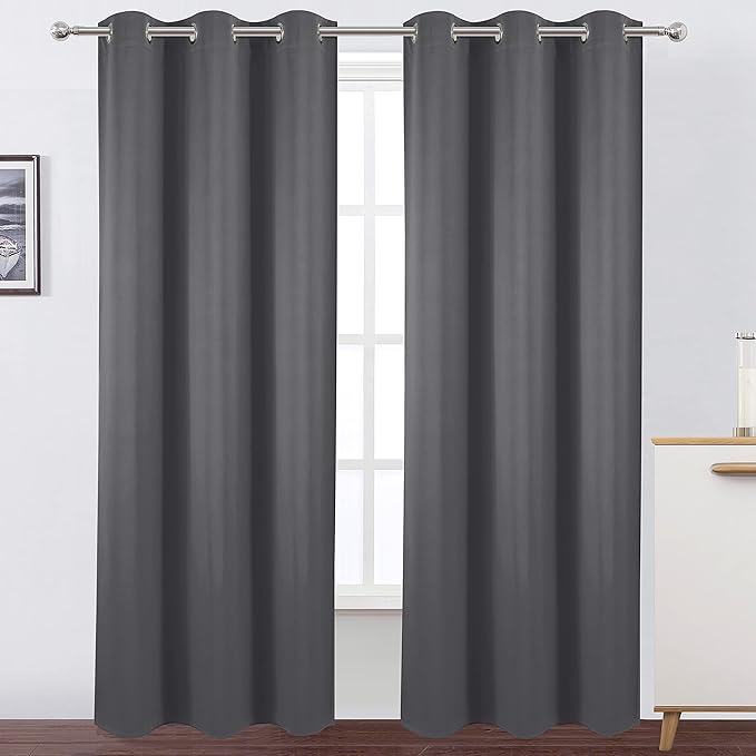 LEMOMO 100% Blackout Curtains 40 x 84 Inch/Frost Grey Curtains 2 Panels with Black Lining Room Darkening Thermal Insulated Bedroom Curtains