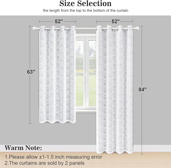 Yinhua Blackout Curtains for Bedroom Double Layer Grey Curtains for Living Room 84 Inch Length 2 Panels Set Kid Curtain with Floral Sheer Overlay, Grommet Drapes with Tiebacks, 52" W x 63" L