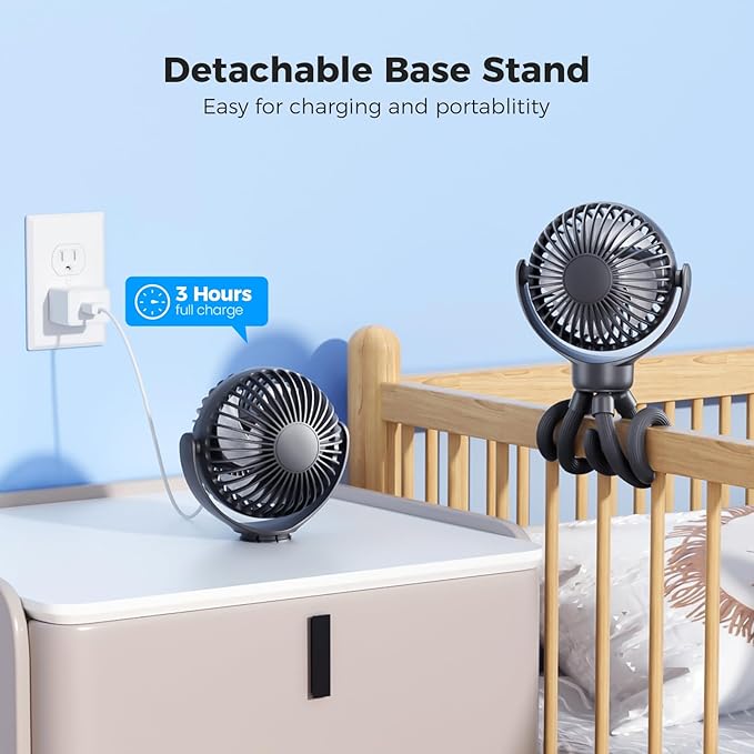 Portable Stroller Mini Fan - Flexible 3-Speed Personal Fan Clip on for Bed Sleep, Rechargeable Battery Treadmill Accessories Cooler, Newborn Summer Baby Essentials for Car Seat, Bike, Crib
