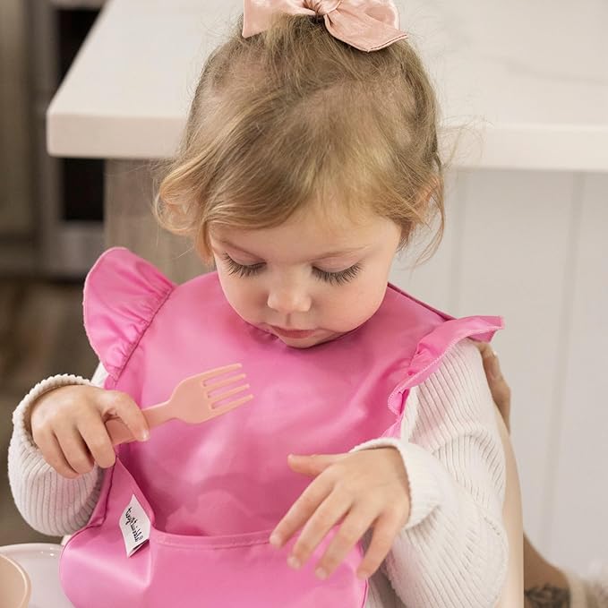 Tiny Twinkle Mess-Proof Baby Bibs for Eating | Waterproof, Wipeable Toddler Bibs with Catch-All Pocket | Feeding Bibs for Girls & Boys(3 Pack,Butterfly)