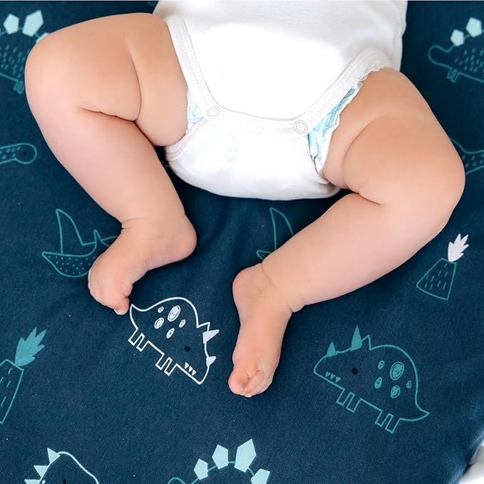 Dreamology Mini Crib Sheets, Pack and Play Sheets Fitted, 100% Cotton Mini Crib Sheets Fitted, Boy, Girl, Pack n Play Sheet, Crib Mattress Sheets, 24x38 Crib Sheets | Dino, Denim Blue