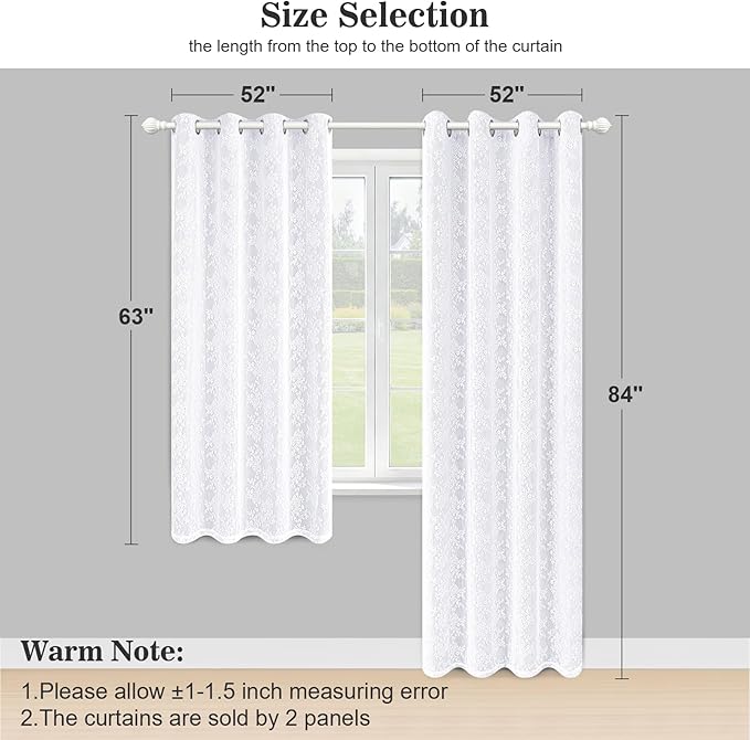 Yinhua White Curtains for Living Room Double Layer Blackout Curtains for Bedroom 84 Inches Long Nursery Curtain with Tiebacks, Thermal Insulation Grommet Drapes for Dining Room, 52" W x 84" L