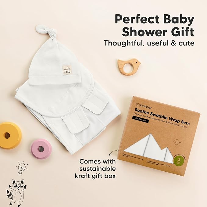 KeaBabies 3-Pack Swaddles for Newborns, Girls, Boys with Hats - Organic Soft Baby Sleep Sacks, Breathable Baby Swaddle 3-6 Months Beanies Set, Premie Infant Sleep Sack 0-3 Months (Soft White)