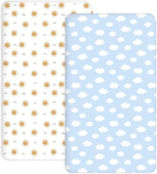 Crib Sheets for Boys and Girls, 2 Pack Fitted Baby Sheets for Standard Toddler Mattress 28" x 52", Soft Breathable Jersey Knit Baby Bedding (Sunny Morning)