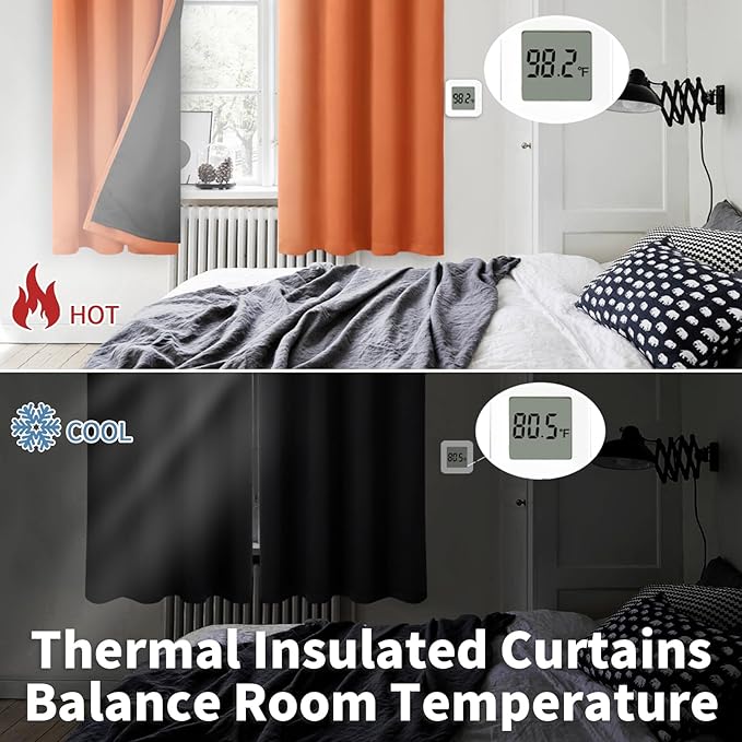 BGment Thermal Insulated 100% Blackout Curtains 63 Inch Length 2 Panels, Total Light Blocking Curtains for Bedroom, Grommet Window Drapes with Thick Black Liner, 42 Inch Wide Each Panel, Burnt Orange
