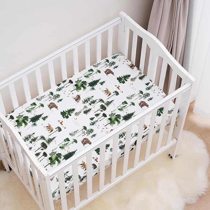 david's kids 3 Pack Mini Crib Sheets, Soft Breathable Premium Pack N Play Sheets for Baby Boys Girls Neutral, Playard and Mini Crib Mattresses, Woodland Animals