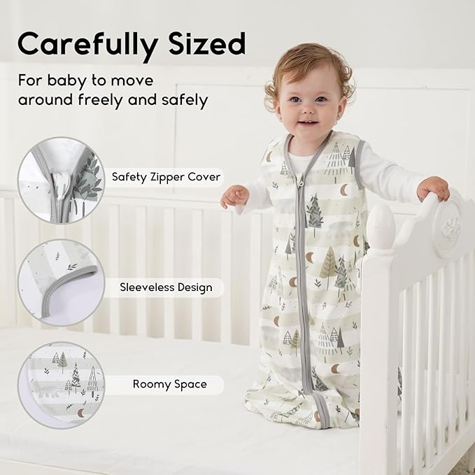 Yoofoss Baby Sleep Sack 6-12 Months 0.5 Tog Wearable Blanket for Baby, 3 Pack 100% Organic Cotton Infant Toddler Sleeping Sack 2-Way Zipper Lightweight Sleep Sack