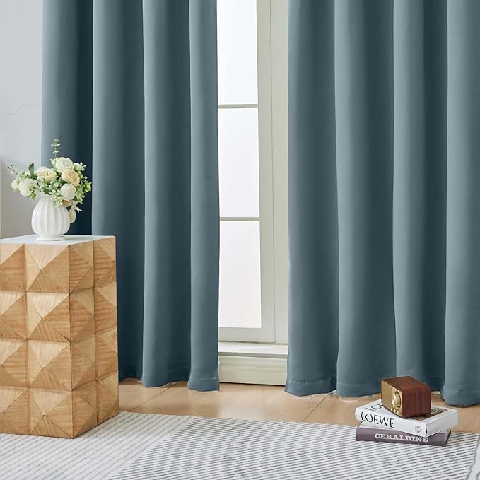 Aiyufeng Stone Blue Short 36 Inches Blackout Curtain 2 Panels Set, Half Window Rod Pocket Privacy Curtain Tiers for Kitchen, Curtains Blackout for Bathroom Shades, W40 x L36 Inch, Stone Blue