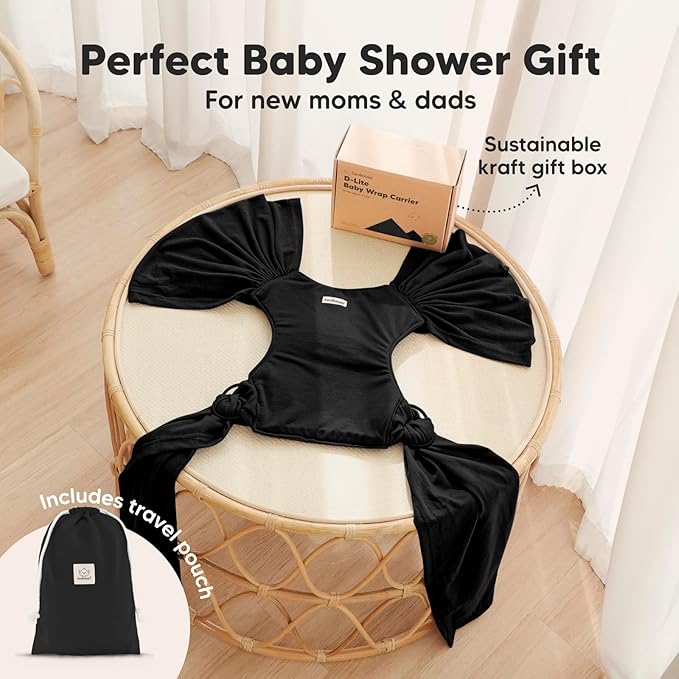 KeaBabies Baby Wrap Carrier Ring Sling - Easy to Wear, Adjustable D-Lite Baby Carrier Newborn to Toddler, Infant Carrying Shirt, Hands Free Bonding, Breathable Fabric Wearing Wrap (Trendy Black)