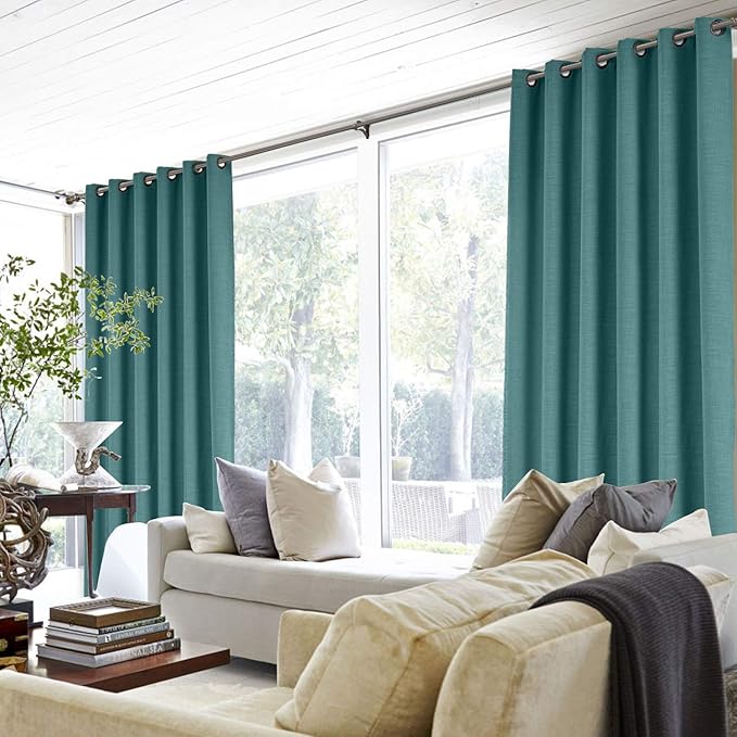 ChadMade 100W x 96L Inch Everglade Teal Linen Polyester Curtain Drapes with Blackout Lining, Room Darkening Antique Bronze Grommet Curtain for Sliding Glass Door Patio Door Living Room (1 Panel)