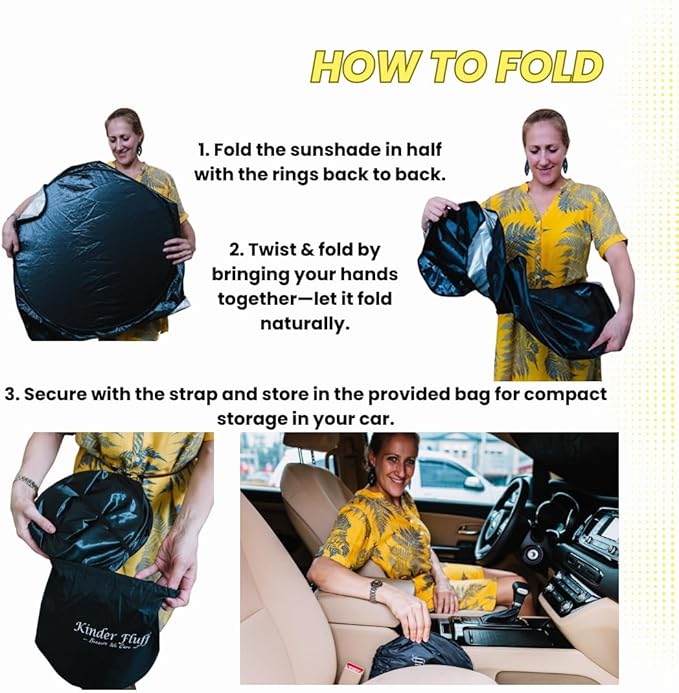 kinder Fluff Windshield Sunshade | Reflective Patented Car Sun Protection - Certified 99% UVR Block - Cool Interior | Foldable Sun Visor Cover | Automotive Accessories for Summer Heat |Size XL 66"x37"