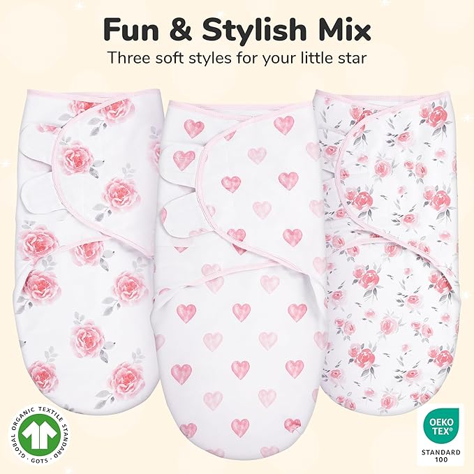 Mama Cheetah Baby Swaddle Sack 3-6 Month, Organic Cotton Swaddling Sleep Sack, Infant Swaddle Blanket, Large Swaddle Wrap, Easy Swaddles for Girl, 4-Pack