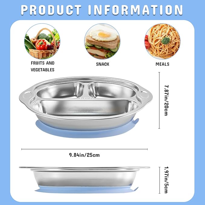 Mrs. Chou Stainless Steel Baby Suction Plates: Divided Plates for Babies and Toddlers, Made of 100% Food-Grade Materials Ideal for Baby-Led Weaning BPA-Free Toddler Feeding Dishwasher Safe Purple