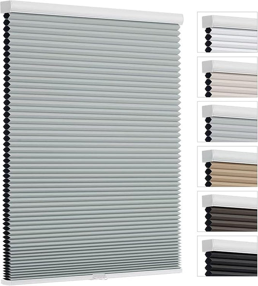Changshade Cordless Blackout Cellular Shades for Indoor Windows Doors, Black Out Room Darkening Honeycomb Blinds Thermal Insulated 1.5 Inch Cell for Home, Bedroom, Bathroom, Nursey, 47" W×64" H, Gray