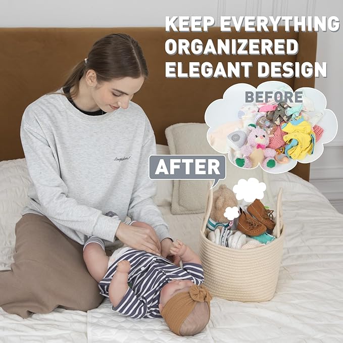 Miss Fong Diaper Caddy Organizer - Portable Caddy with Removable Dividers, Travel Basket & (Creme)