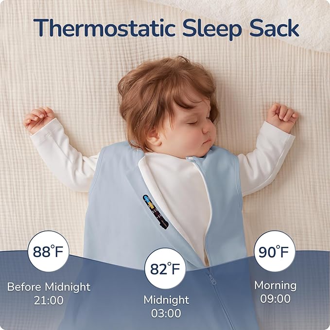 usbettas 1.0 Tog 2.5 Tog Baby Sleep Sack, 100% Cotton Baby Sleeping Bag 3-24M, 2-Way Zipper Baby Wearable Blanket
