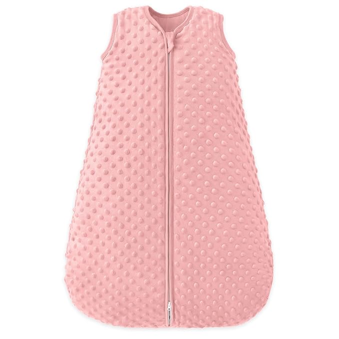 FILLEEP Fleece Baby Sleep Sack 6-12 Months 2.5 Tog with Plush Dots, Winter Baby Wearable Blanket for Infant Toddler Sleeping Sack 2-Way Zipper Warm Sleepsack, Pink