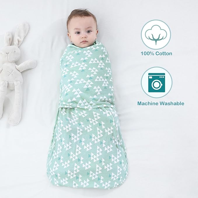 Baby Sleep Sack Swaddle,Swaddles 3-6 Months,3-Way Adjustable Wearable Transition Blanket Boy And Girl,100% Cotton,TOG 1.0(Green)